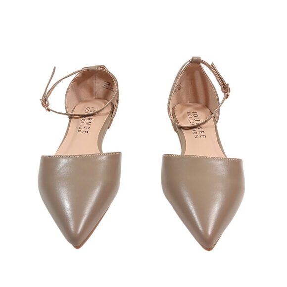 Journee Collection Reba Sandals Womens 6 Taupe Faux Leather Dress Flats New - Picture 2 of 5